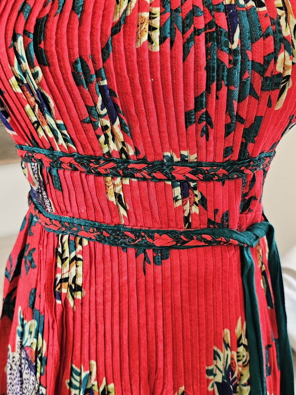 Bhanuni By Jyoti Red Floral Maxi Dress with Green Sash Maxi Dress XS - Picture 3 of 15